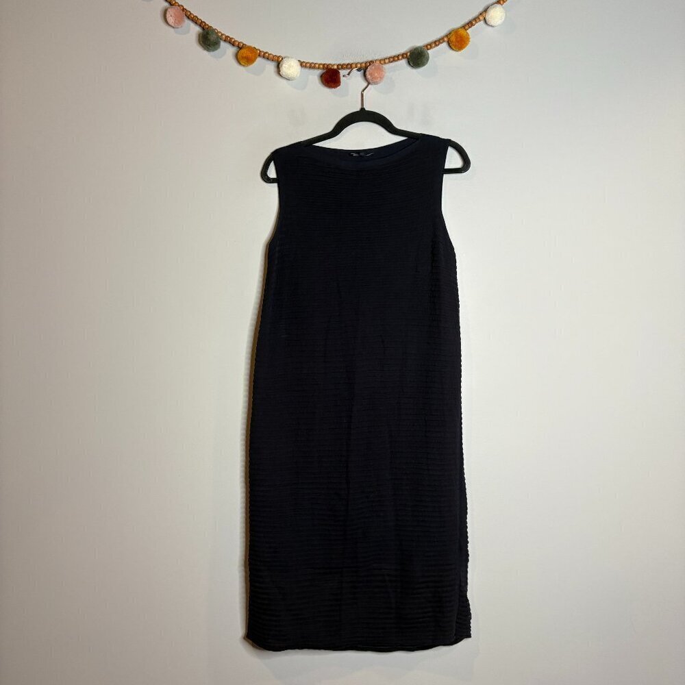 Lafayette 148 New York navy blue knit ribbed pleated midi dress